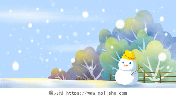 立冬元素冬季冬天温馨卡通雪人植物背景素材